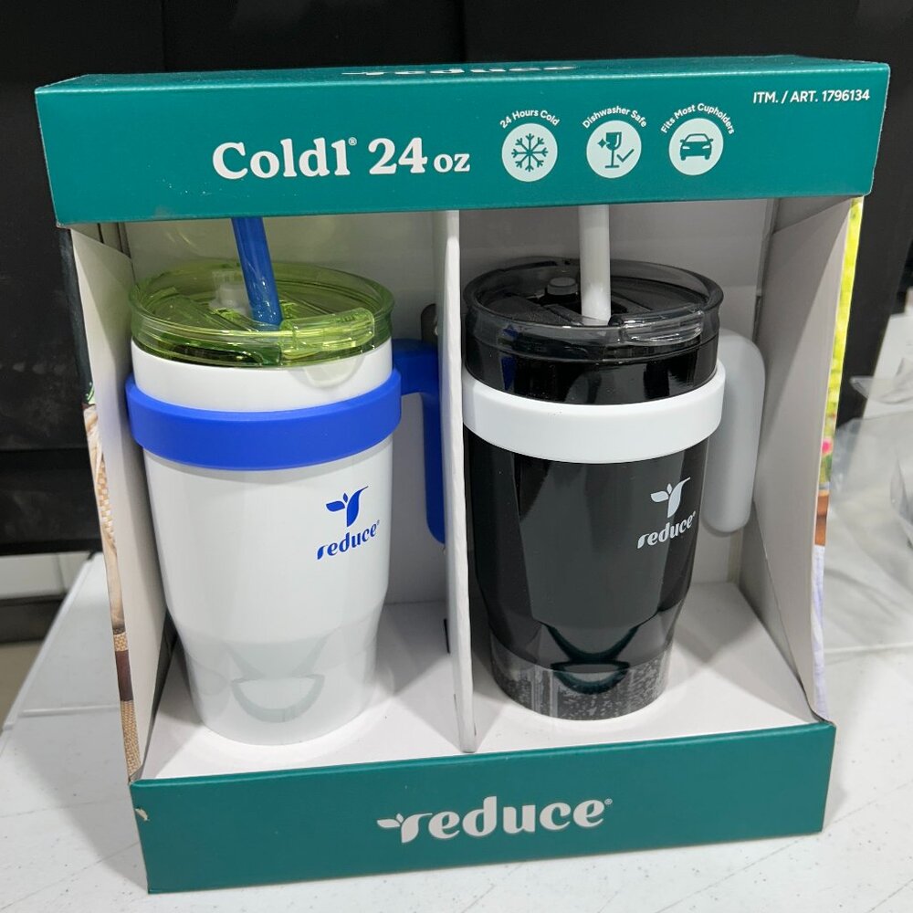 Reduce Cold1 24 oz Tumblers Set (Set of 2) Black/White/Blue Drink Cup